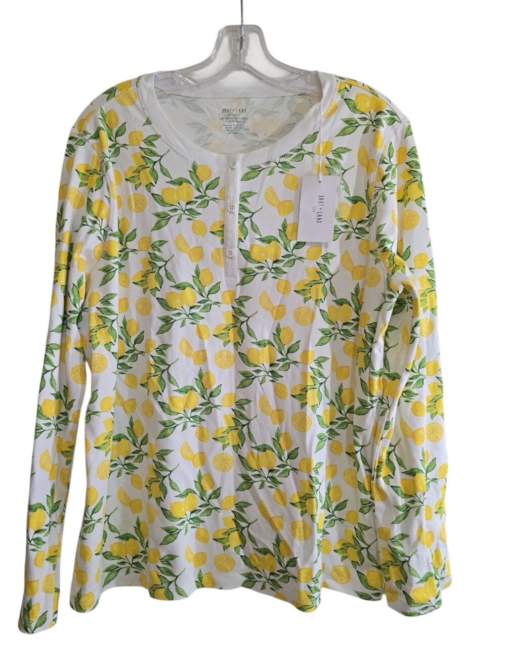 NWT Hart + Land Lemon Print Pima Cotton Pajama Henley Top XXL Natural Fabric - Picture 2 of 6